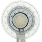 Close-up of clear LED shower head spray plate with circular nozzle array
