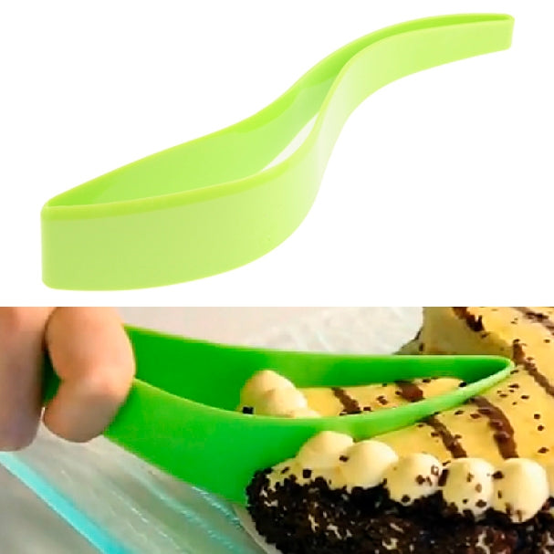 Bright green plastic cake knife with curved blade