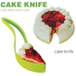 Green cake knife and server with curved blade for lifting cake slices