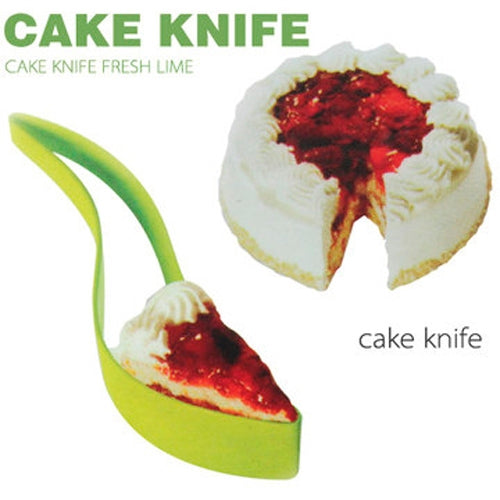 Green cake knife and server with curved blade for lifting cake slices