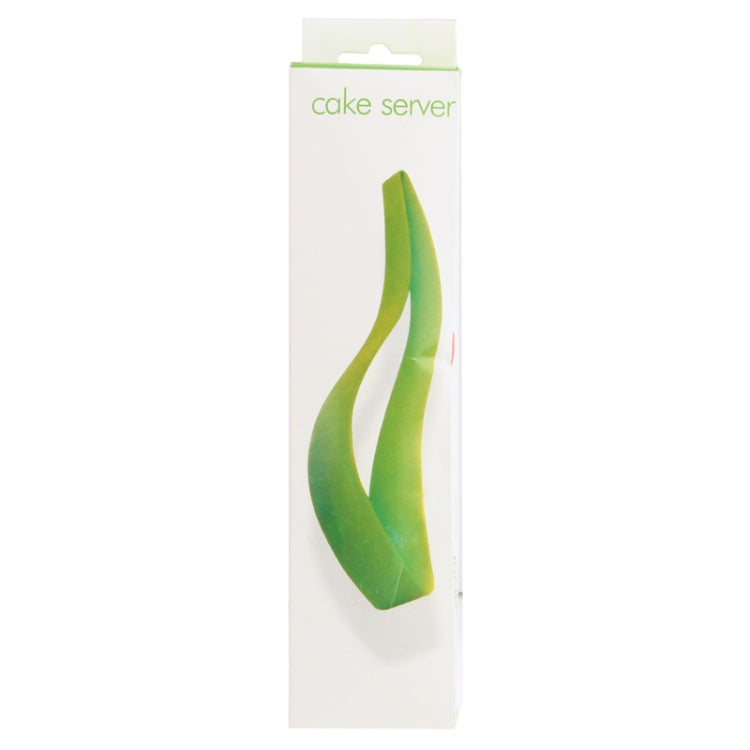 Packaged green cake server tool with curved handle