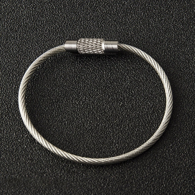 Stainless steel wire ring key chain with braided cable and metal crimp clasp