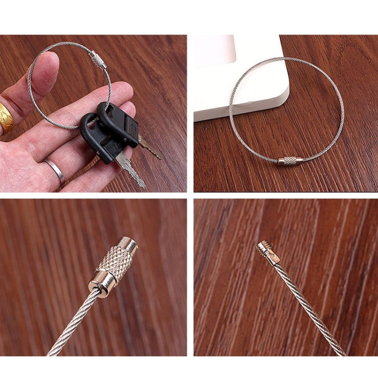 Stainless steel wire key chain with black key cover and textured metal end
