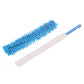Double-sided chenille dust duster with blue head and white fabric sleeve