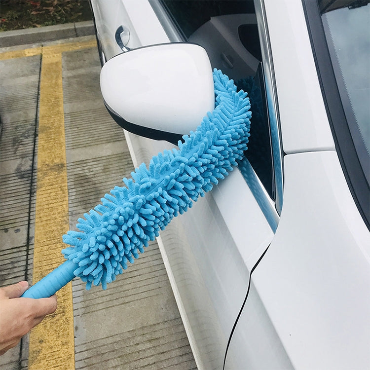 Single-sided chenille dust duster with blue spiral head and grip handle