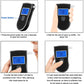 Handheld breath alcohol tester with blue LCD readout and power button