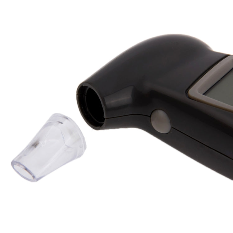 Black alcohol breath tester with clear mouthpiece tip attachment