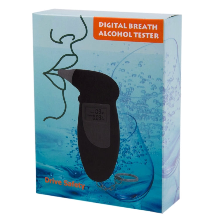 Retail box for digital breath alcohol tester with black device illustration