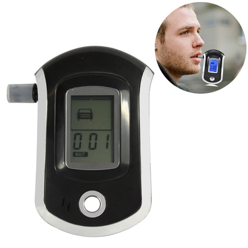 Digital breath alcohol tester with LCD display, black and silver body