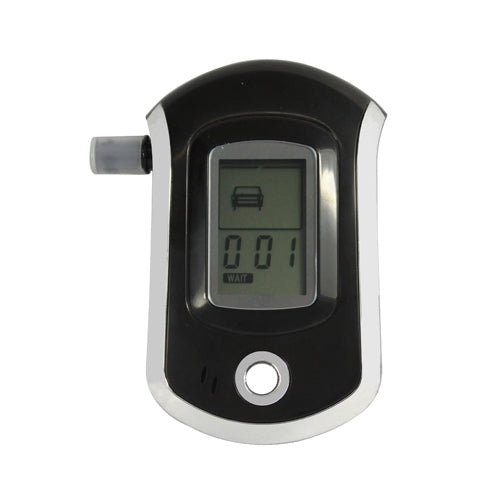 Digital breath alcohol tester with LCD display showing zeros, black and silver