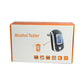 Alcohol tester retail box with orange and white graphics and device image