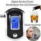 Digital breath alcohol tester with blue LCD display and mouthpiece, front view
