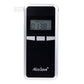 Digital breath alcohol tester with illuminated LCD reading on white-framed body.