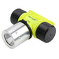 Neon yellow LED headlamp with silver cylindrical light module and textured black grips