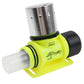 Neon yellow and black LED headlamp with silver top cap and clear lens