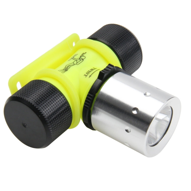 Neon yellow LED headlamp with black textured end caps and silver light barrel