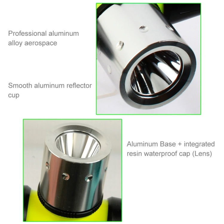 Silver aluminum reflector with neon yellow headlamp body and black waterproof cap