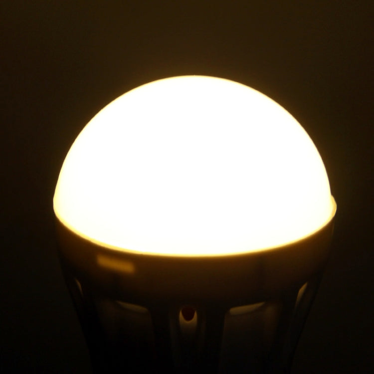 Glowing LED bulb with rounded diffuser emitting warm white light