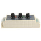 RGB dimmer controller front view with three black knobs and colored channel indicators