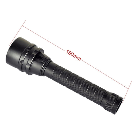 Black UV flashlight with knurled body, end cap, and 180mm size marking