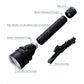 Black LED diving flashlight with O-ring seals and wrist strap attachment.