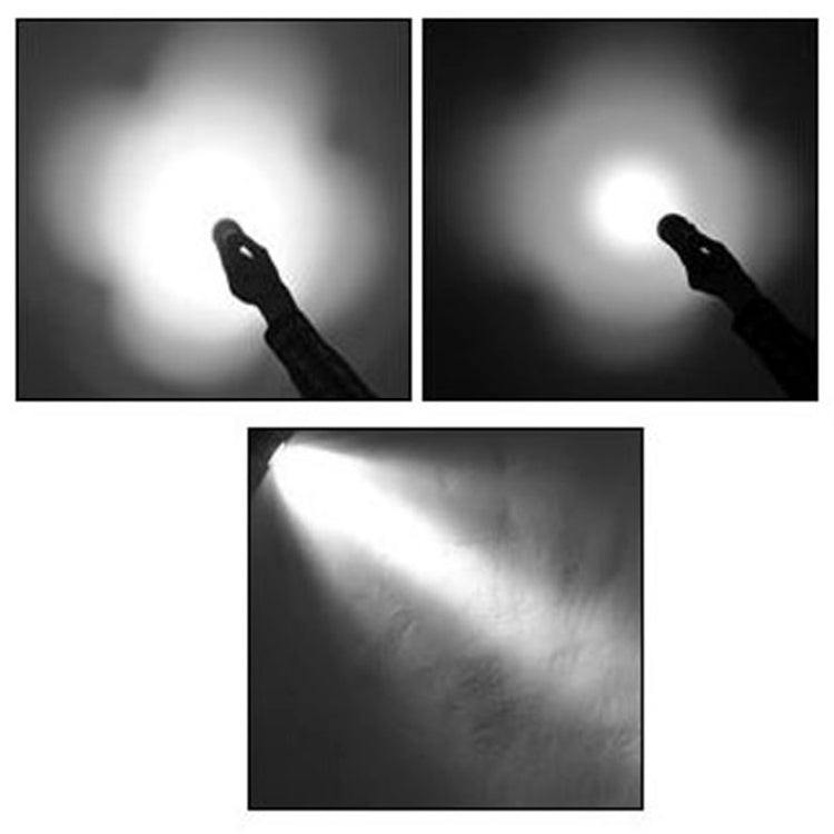 LED flashlight beam shots showing bright white light spread from flashlight.