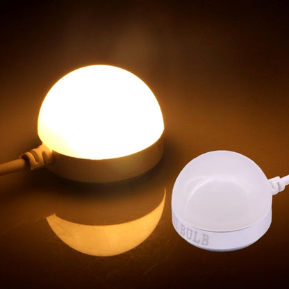 USB mini LED bulb lamp, warm white glow, with corded plug and round base