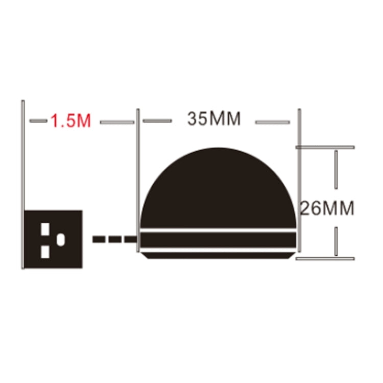 USB mini LED bulb lamp size diagram with 1.5 m cable and 35 mm head