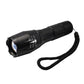 Black LED flashlight with lanyard strap and side mode indicator panel