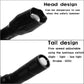 Black LED flashlight head with safety hammer; five-speed tail mode switch