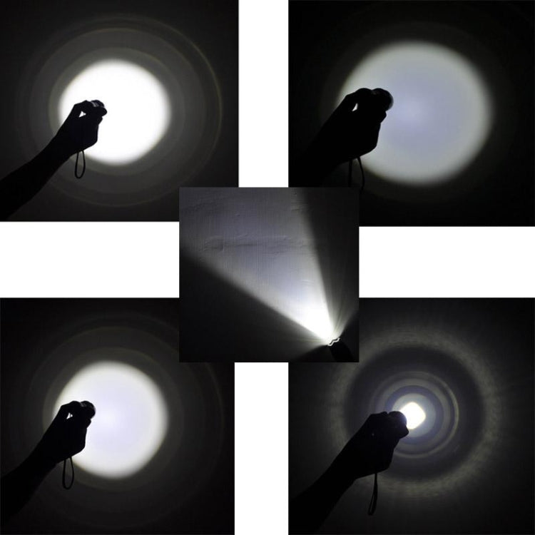 Black LED flashlight showing multiple beam brightness modes