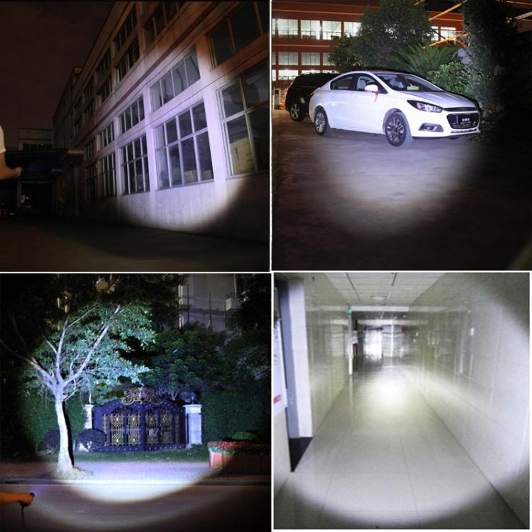 Handheld black LED flashlight producing a wide beam for outdoor lighting