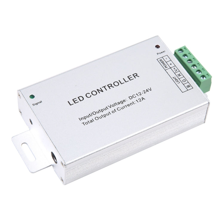 Silver LED controller module with green screw terminal block and power label