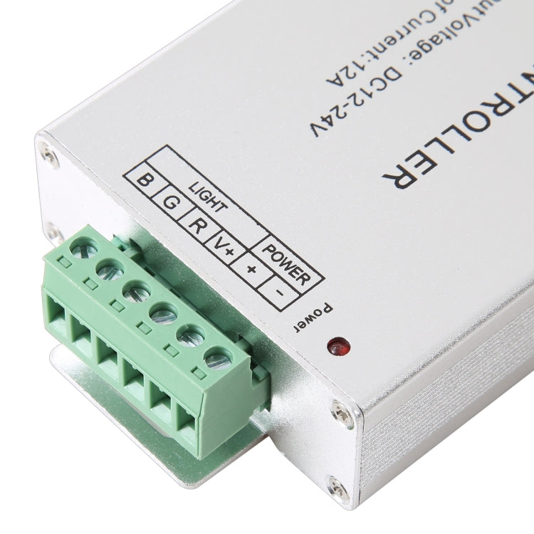 Close-up of silver LED controller with green input terminal and LIGHT/POWER labels