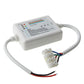 White LED controller module with attached wiring harness and connector block