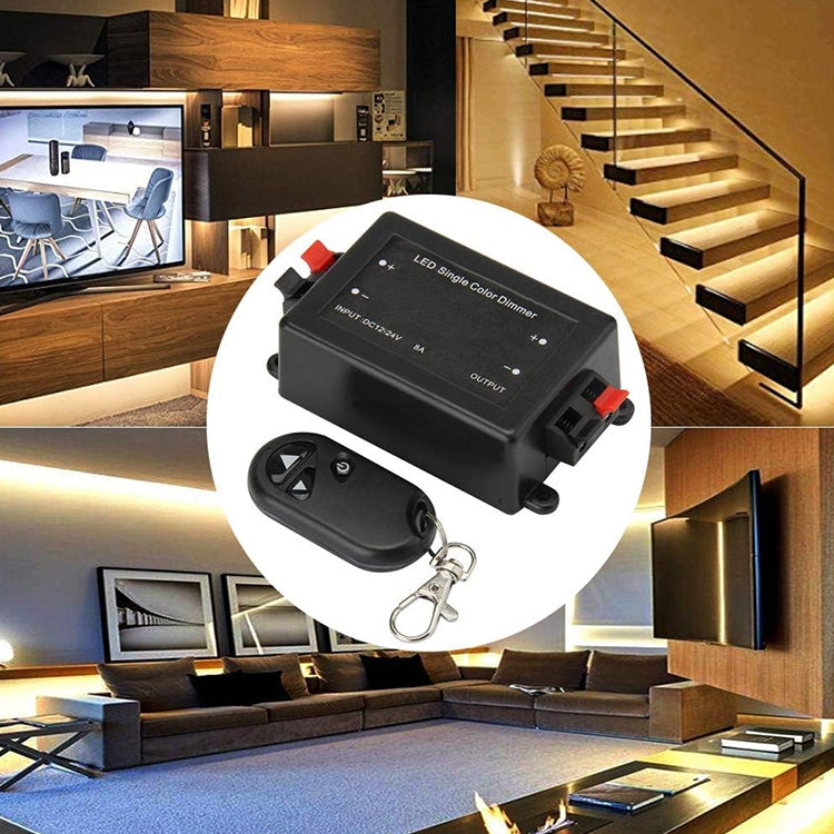 Black RF LED dimmer controller kit with red terminals and key fob remote