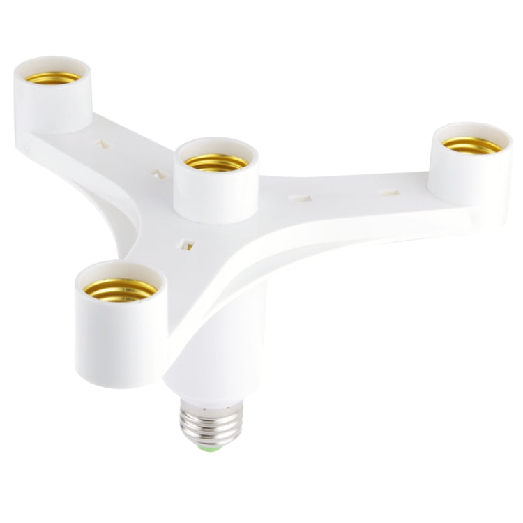 White E27 bulb adapter splitter with 4 lamp holder sockets and 3-prong screw base
