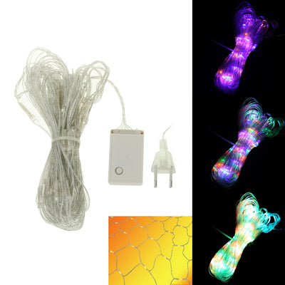 RGB LED string light set with controller switch and plug, clear wire bundle