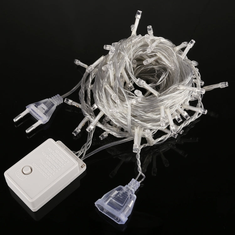 RGB LED light string with clear bulbs, EU plug adapter and controller box