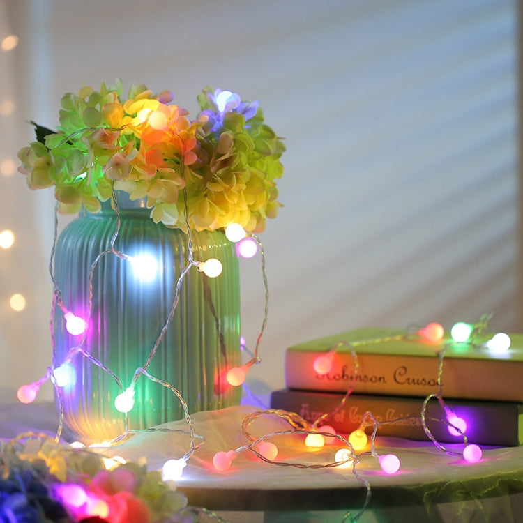 Colorful LED rope light string with round globe bulbs and clear wire