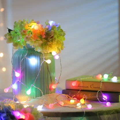 Colorful LED rope light string with round globe bulbs and clear wire