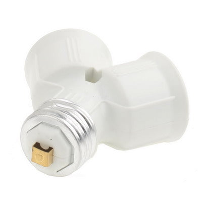 White E27 to dual E27 conversion socket adapter, single base with electrical contacts