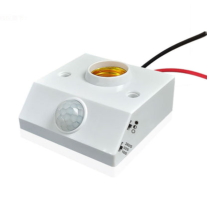 Adjustable motion sensor lamp holder with white housing and built-in PIR sensor window