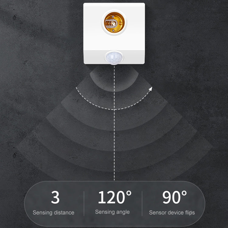 Ceiling motion sensor lamp holder with white housing and wide 120° sensing angle