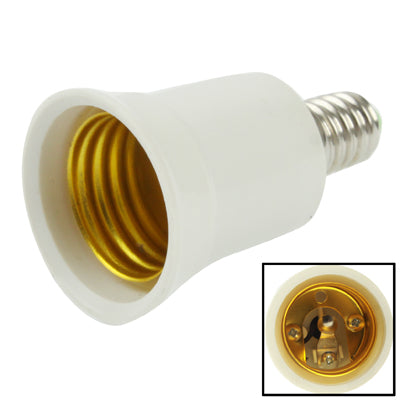 White E27-to-E14 bulb adapter with brass socket and screw threads