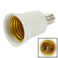 White E27-to-E14 bulb adapter with brass contacts shown in cutaway
