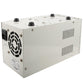 Adjustable DC power supply rear panel with fan vent, power inlet, and screw terminals, white