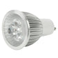 White LED spotlight bulb, front view showing 3-lens diode array and cooling fins