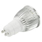 White LED bulb with metal reflector and two-pin plug base, side view