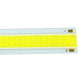 Close-up of yellow LED strip in white housing with visible contact ends